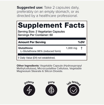 Toniiq Ultra High Strength Glutathione Capsules - 1000mg Concentrated Formula - 98%+