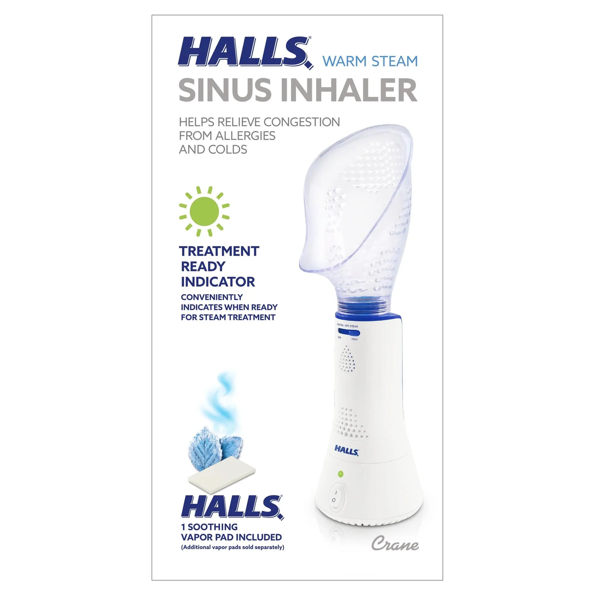 Crane x HALLS Corded Personal Steam Inhaler for Sinus, Congestion, Cough, & Cold Relief Crane