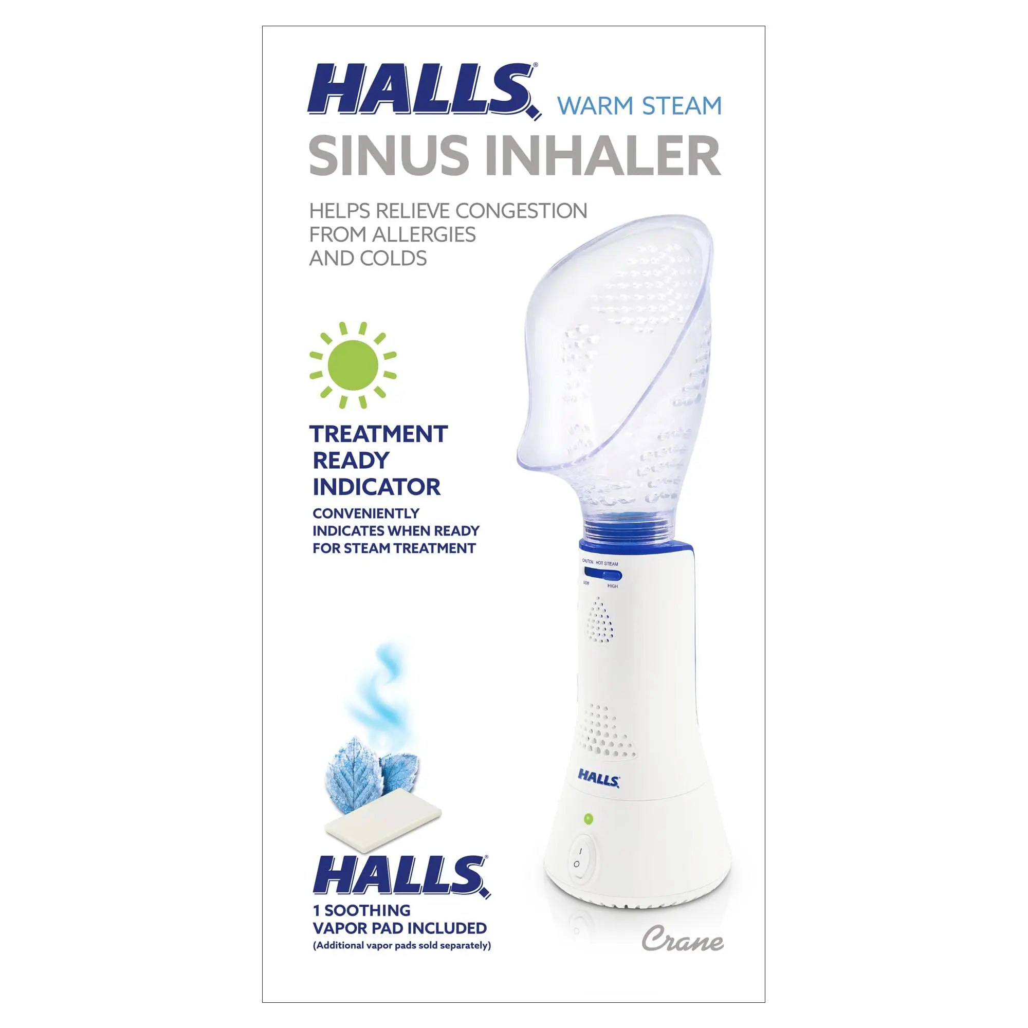 Crane x HALLS Corded Personal Steam Inhaler for Sinus, Congestion, Cough, & Cold Relief Crane