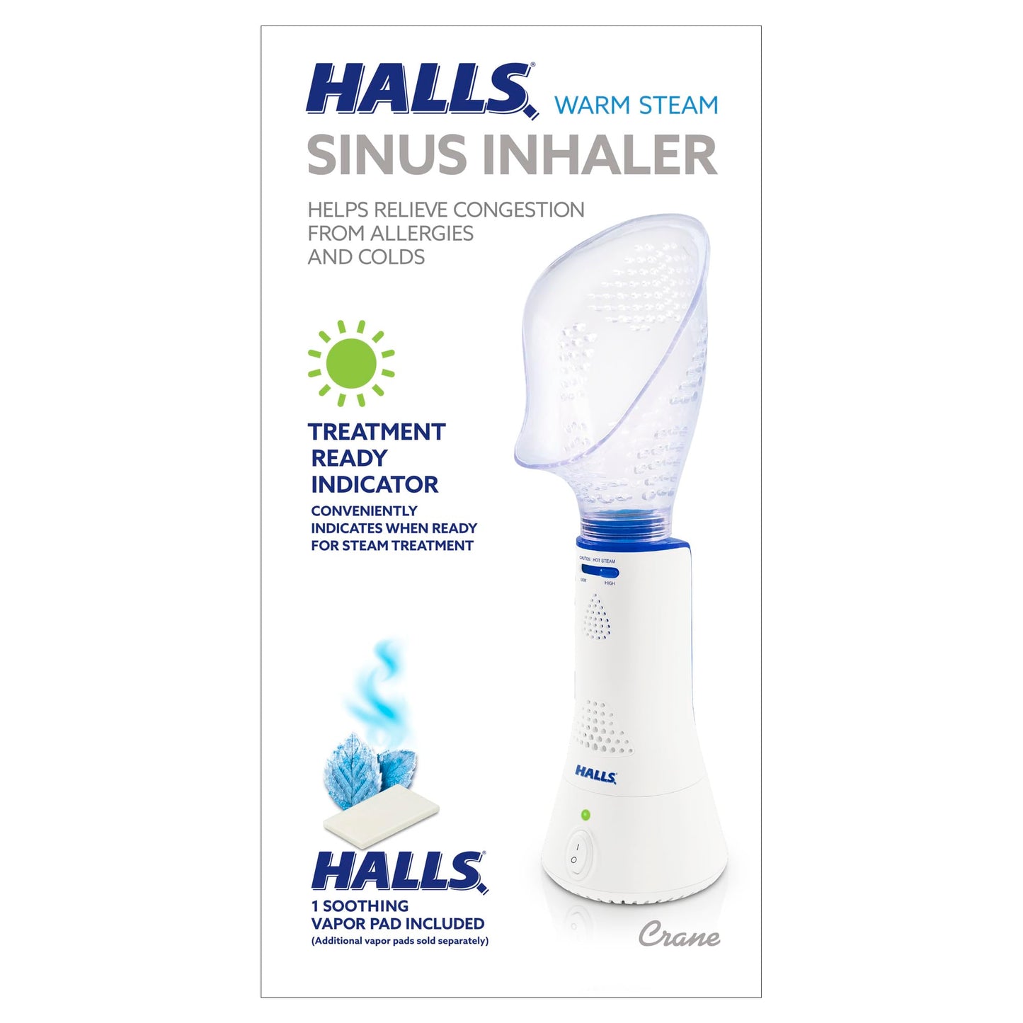 Crane x HALLS Corded Personal Steam Inhaler for Sinus, Congestion, Cough, & Cold Relief