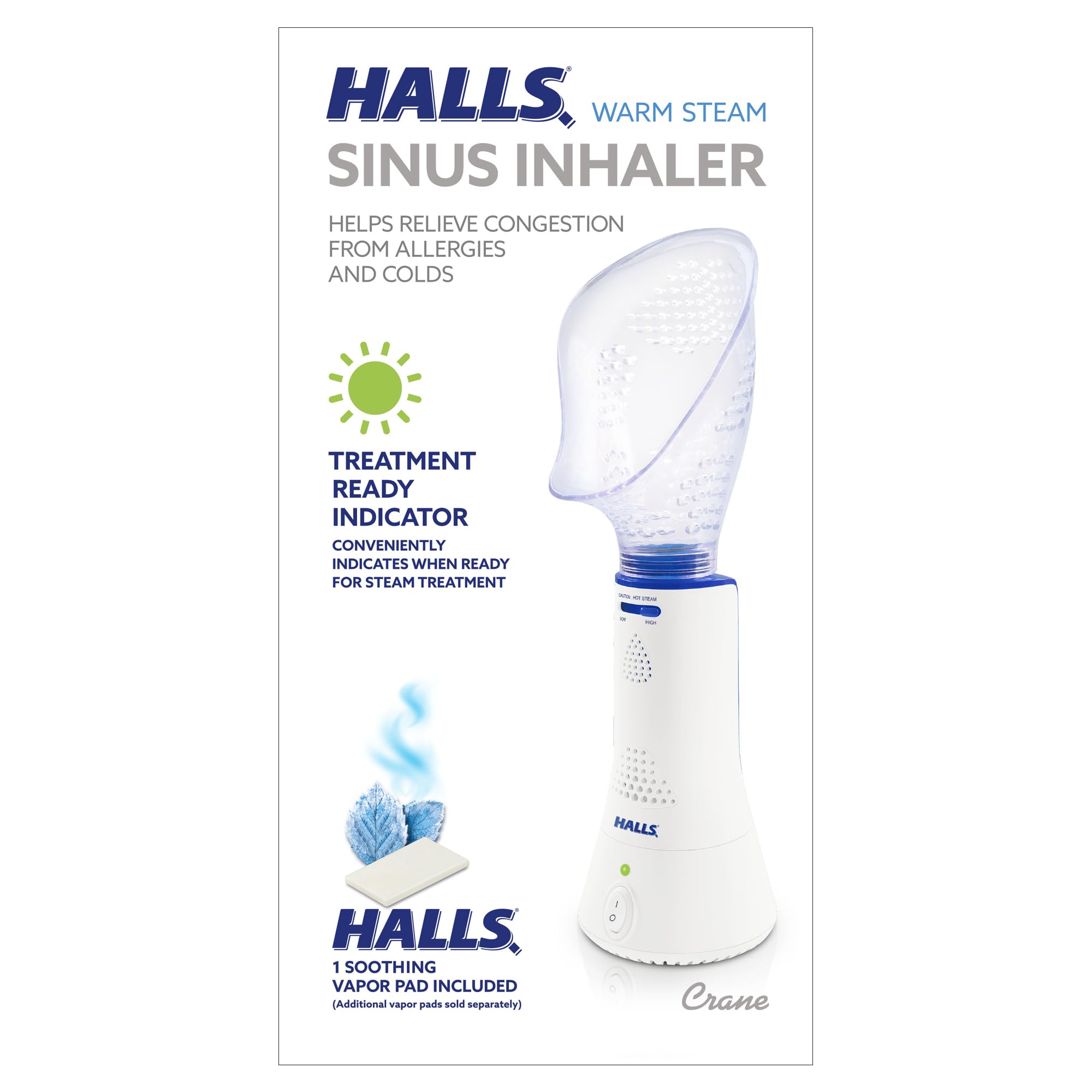 Crane x HALLS Corded Personal Steam Inhaler for Sinus, Congestion, Cough, & Cold Relief Crane