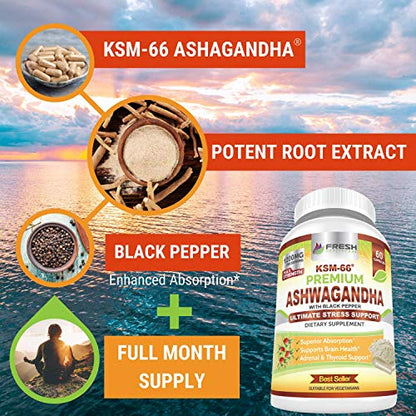 FRESH HEALTHCARE Ashwagandha Capsules KSM 66-1200mg Pure and Potent