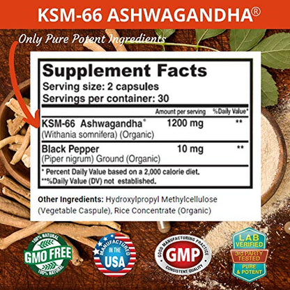 FRESH HEALTHCARE Ashwagandha Capsules KSM 66-1200mg Pure and Potent