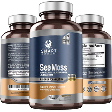 SMART NUTRA LABS Organic Sea Moss 3200MG Per Serving- 180 Vegan