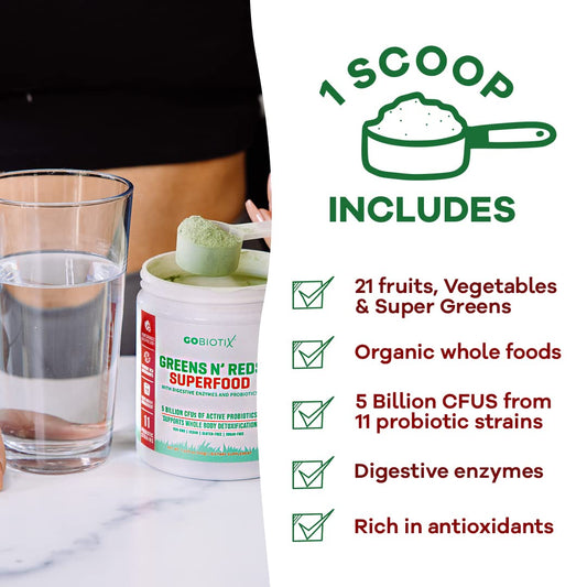 GOBIOTIX Super Greens Powder with Organic Spirulina - Superfood Supplement