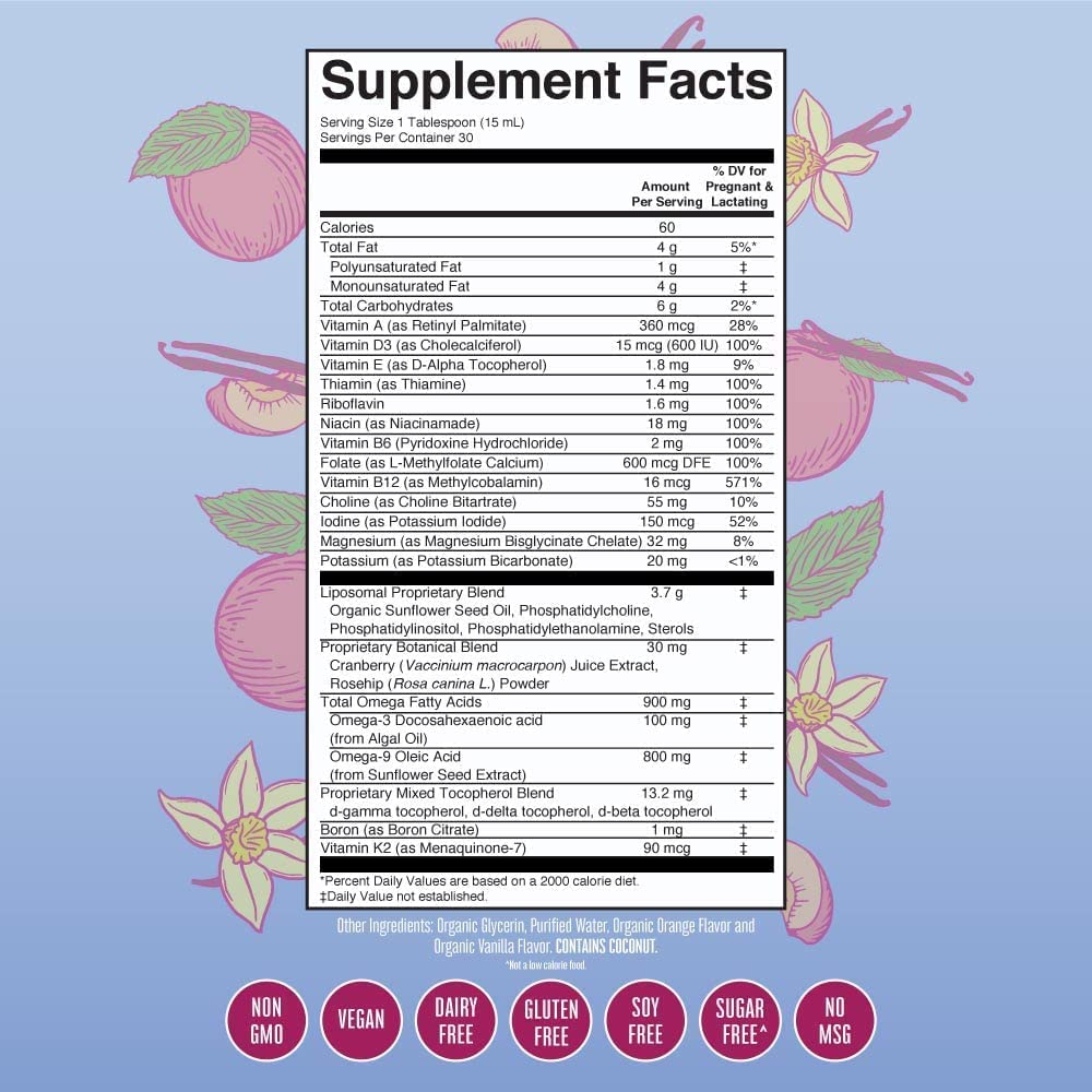 MaryRuth Organics Prenatal & Postnatal Liposomal Multivitamin Women, Sugar Free Liquid Vitamin