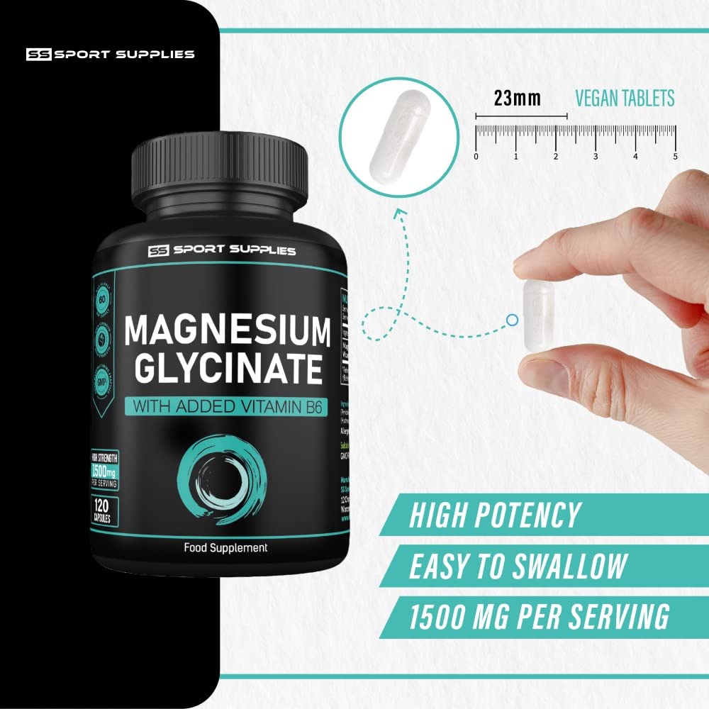 Magnesium Glycinate Supplements & Vitamin B6 - 120 High Strength Capsules