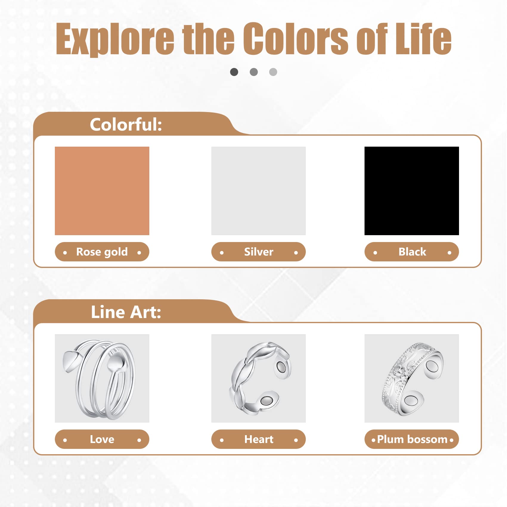 Jecanori Copper Rings for Women,Magnetic Ring Adjustable Love Heart Copper Rings Jecanori