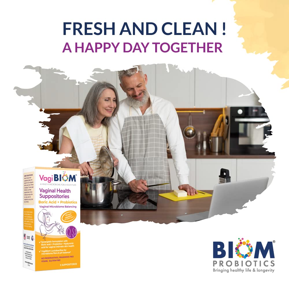 VagiBiom Boric Acid Suppositories with Lactobacillus: Microbiome Flora Balance; Balance and Nourishes VagiBiom