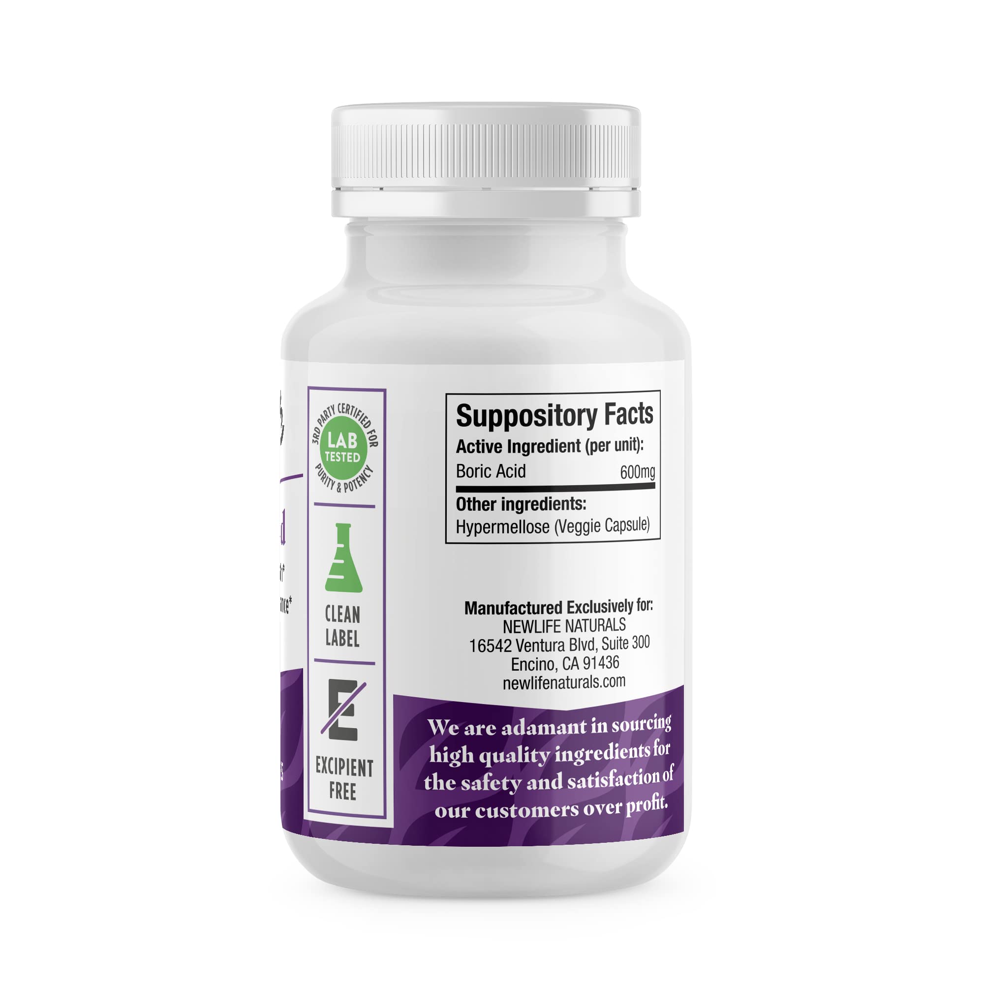 NewLife Naturals - Boric Acid Suppositories for Women pH Balance Pills - 600mg - Feminine Care NewLife Naturals