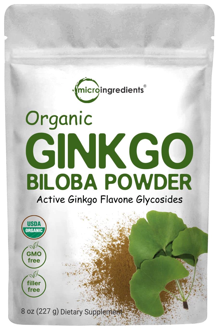 Micro Ingredients Raw Organic Ginkgo Biloba Powder, 8 Ounce (18 Months Supply)