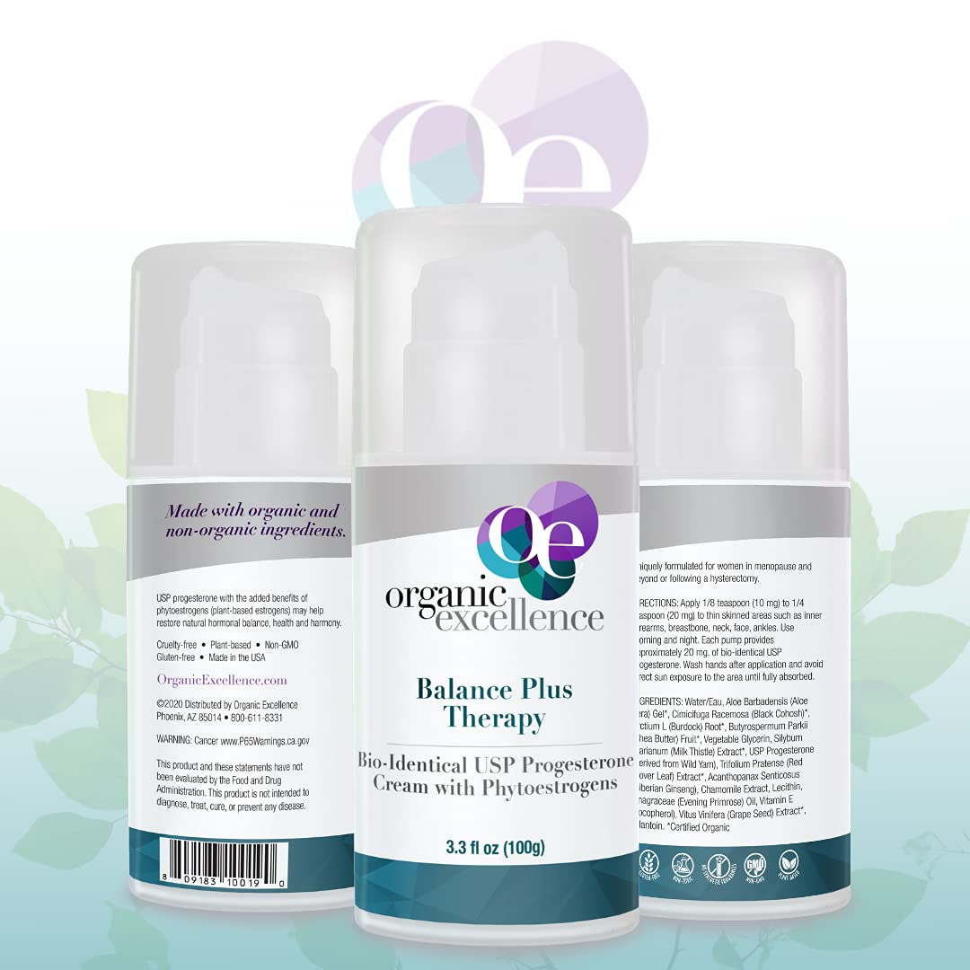Organic Excellence Balance Plus Therapy Bio-Identical Progesterone Cream with Phytoestrogens - 3 oz Organic Excellence