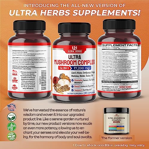 Ultra Mushroom Complex 17200MG Lion's Mane 4000mg Cordyceps 2000mg Maitake 