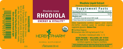 Herb Pharm Certified Organic Rhodiola Root Extract for Energy, Endurance and Stamina