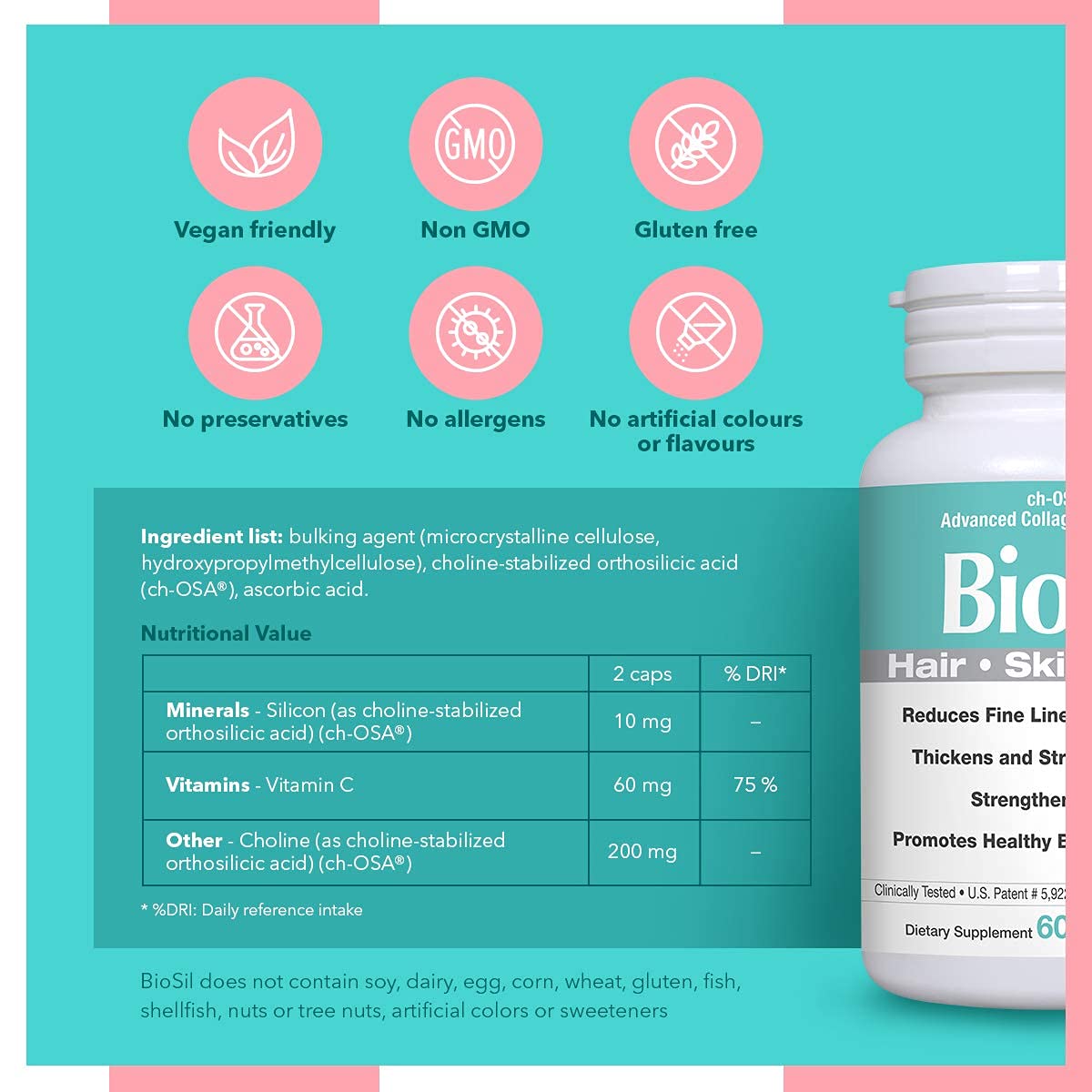 Advanced Collagen Generator with Vitamin C, BIOSIL Supplement for Women - Supports Healthy Hair BioSil