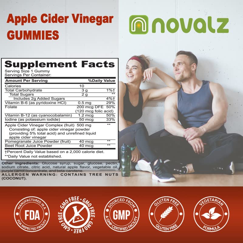 NOVALZ Apple Cider Vinegar Gummies for Weight Control, Detox, & Cleanse, 500mcg ACV NOVALZ