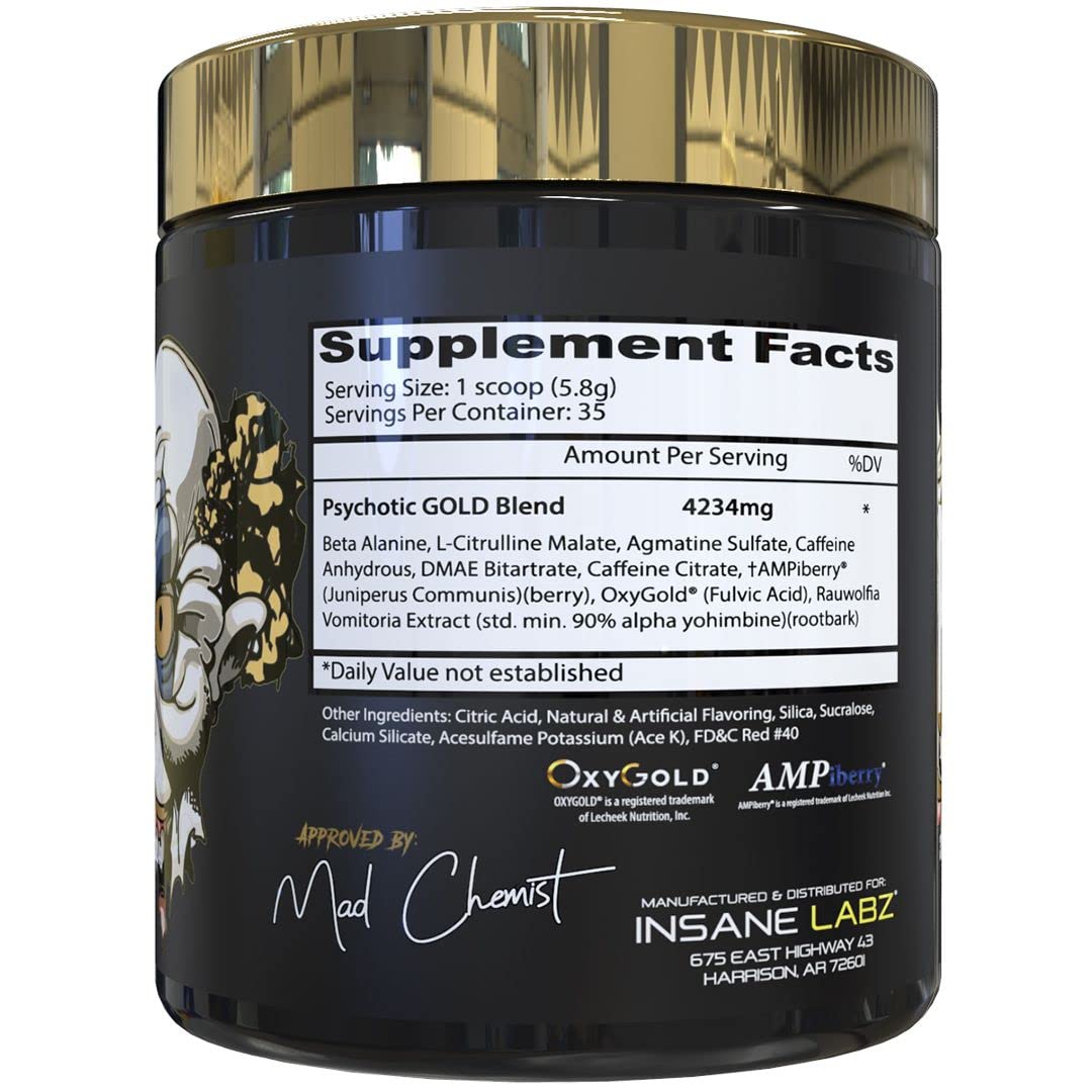 Insane Labz Psychotic Gold, High Stimulant Pre Workout Powder, Extreme Lasting Energy
