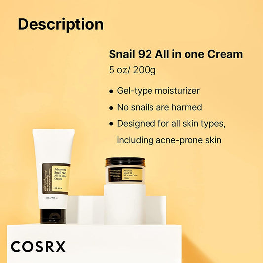 COSRX Snail Mucin 92% Moisturizer, Daily Repair Face Gel Cream for Dry, Sensitive Skin