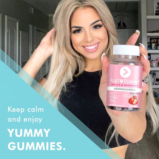 Flat Tummy Tea Ashwagandha Gummies (60 Count) feat. Lemon Balm - Destress,Calm