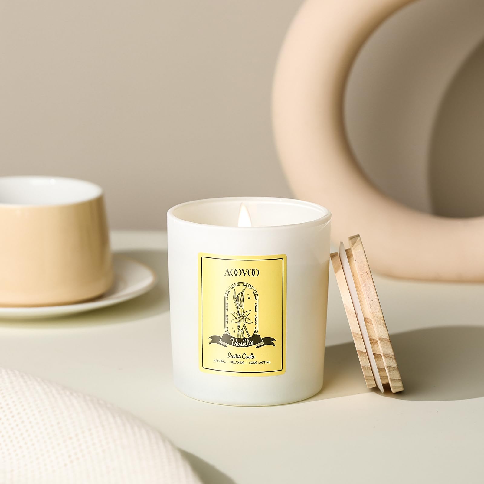 Vanilla Soy Candles Gift for Women - Aromatherapy Candle with Crystals Inside, 10oz Natural Soy Wax Candles AOOVOO