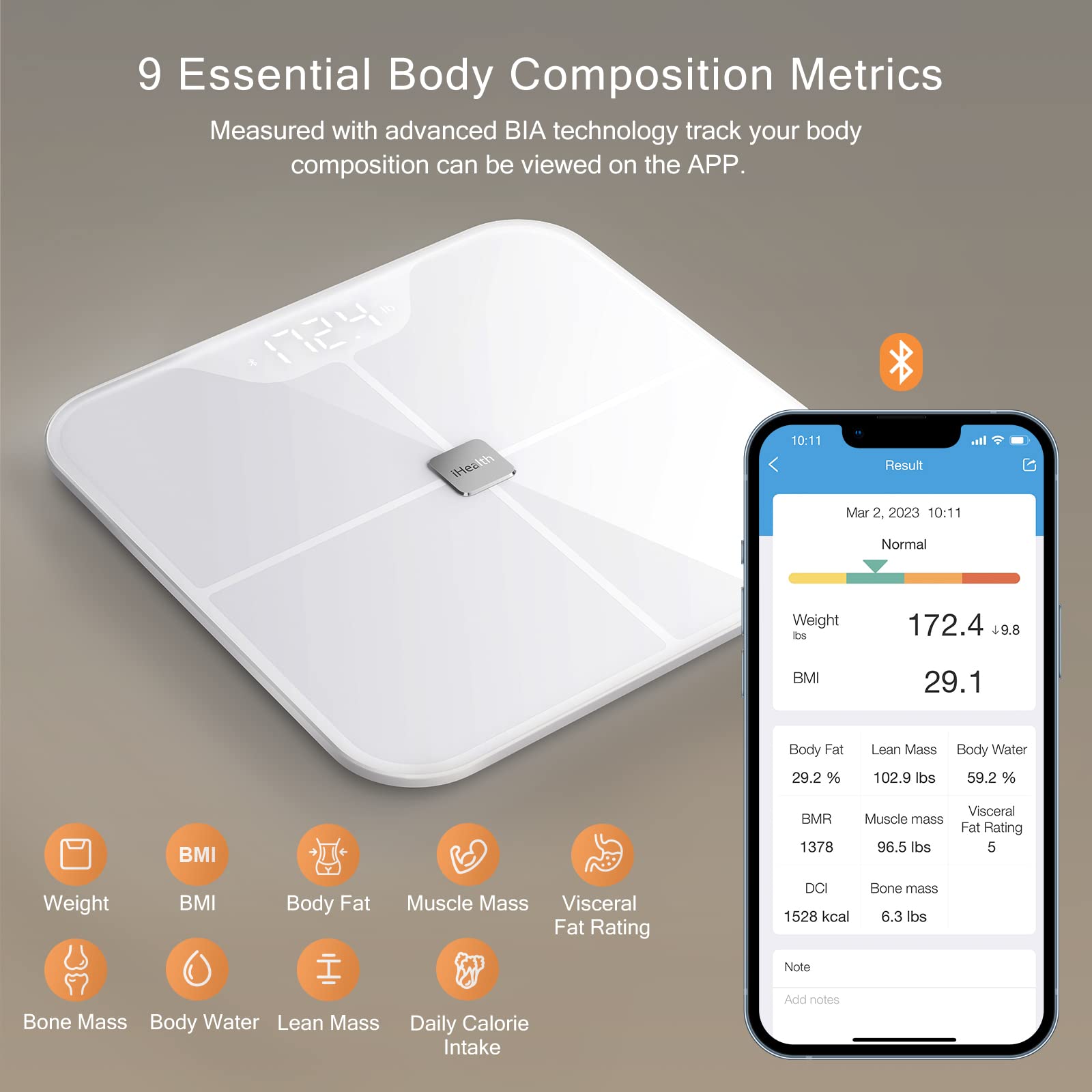 iHealth Nexus Smart Scale for Body Weight Bluetooth, Digital Bathroom Scale Body Fat and Muscle iHealth