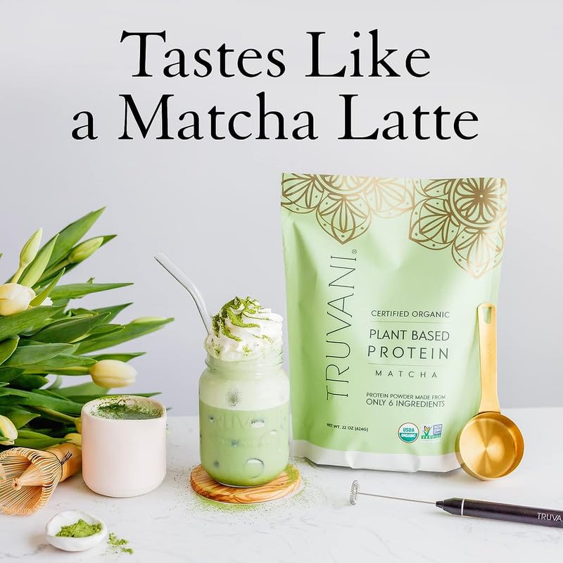Truvani Organic Vegan Protein Powder Matcha - 20g of Plant Based, Organic Protein