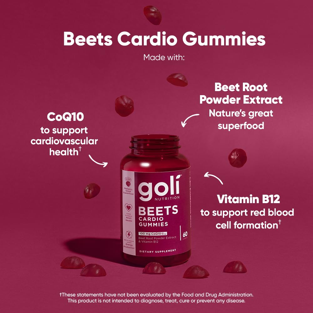 Goli Nutritional Supplement, Beets Cardio Gummy - 60 Count - CoQ10 & Beet Root Extract Goli