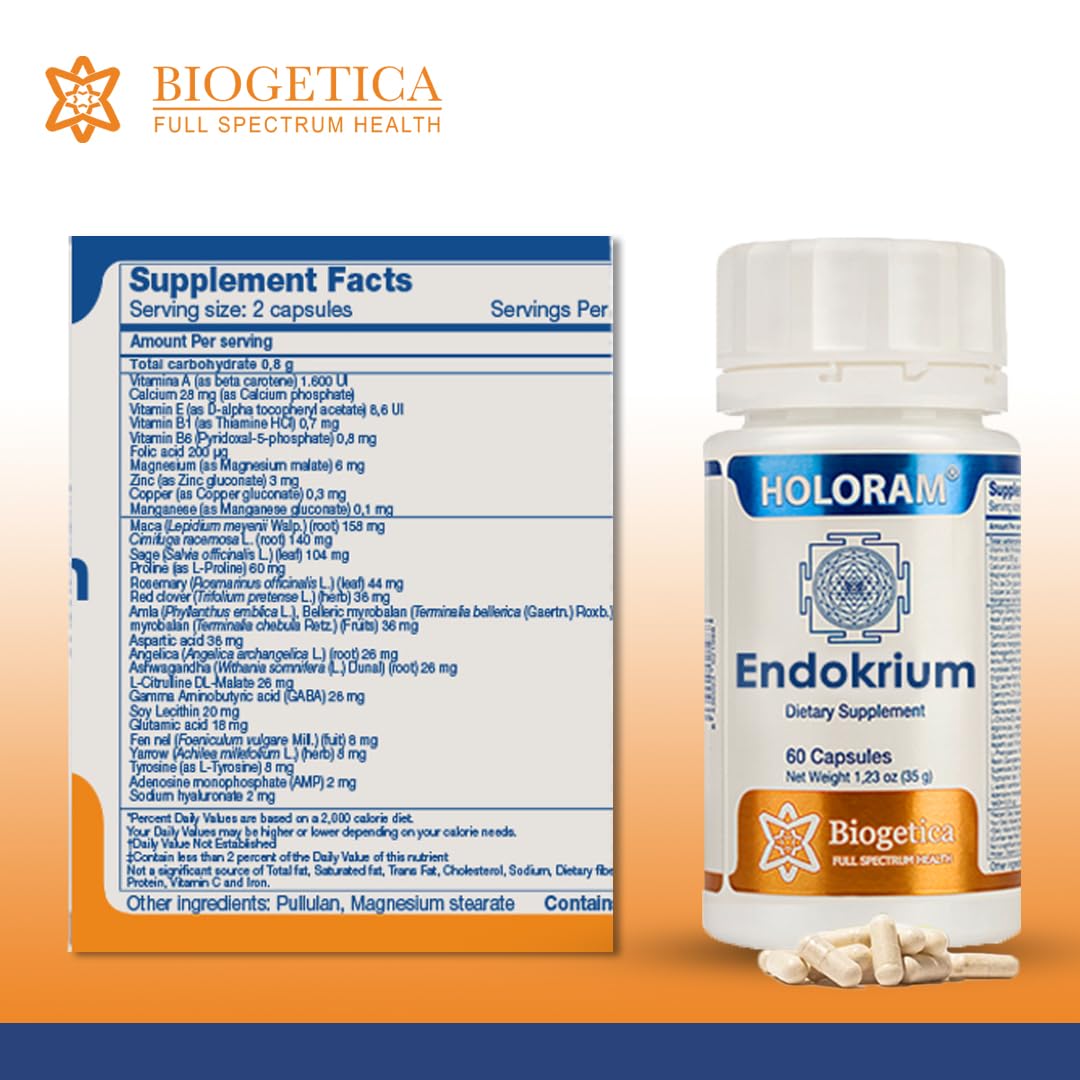 Biogetica Holoram Endokrium Supplement: 60 Capsules of 100% Vegan - Sage, Cimicifuga, Rosemary Biogetica