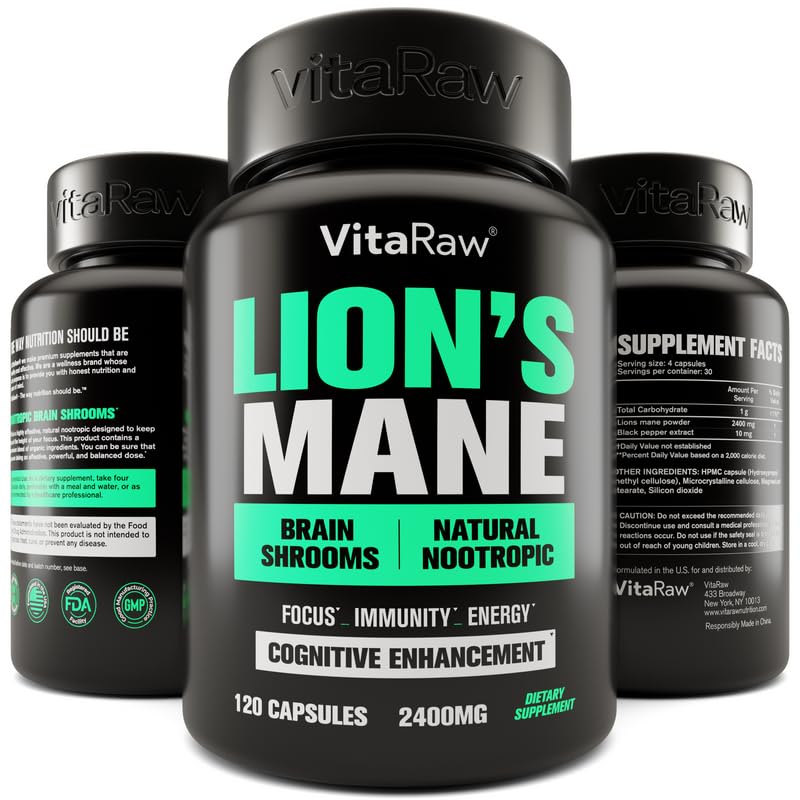 Organic Lions Mane Supplement Capsules 2400 mg - Powerful Nootropic - Helps Maintain