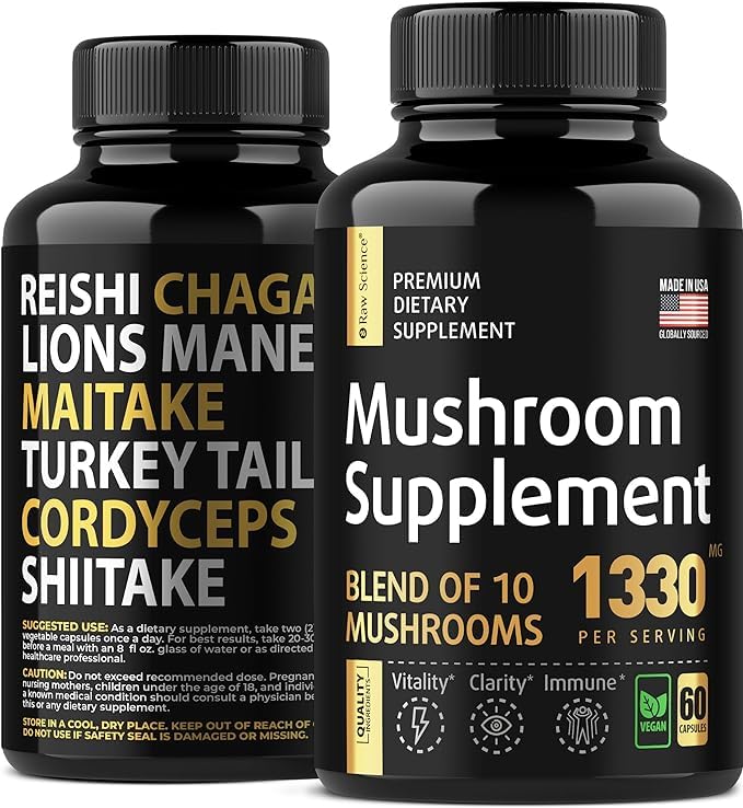 Mushroom Supplement - Shiitake Mushrooms & Lions Mane Supplement Capsules 