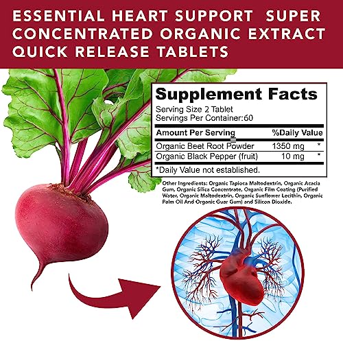 USDA Plant.O Premium Organic Beet Root Tablets [1350mg Beets Powder] with Black Pepper