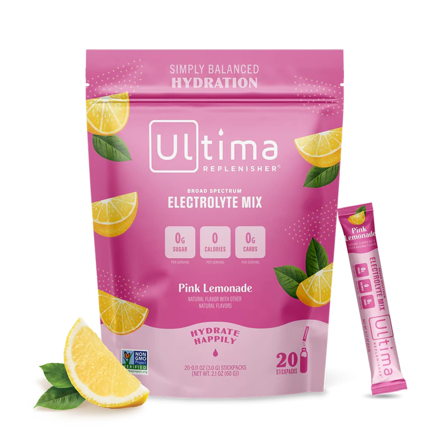 Ultima Replenisher Daily Electrolyte Drink Mix – Pink Lemonade, 20 Stickpacks – Hydration 