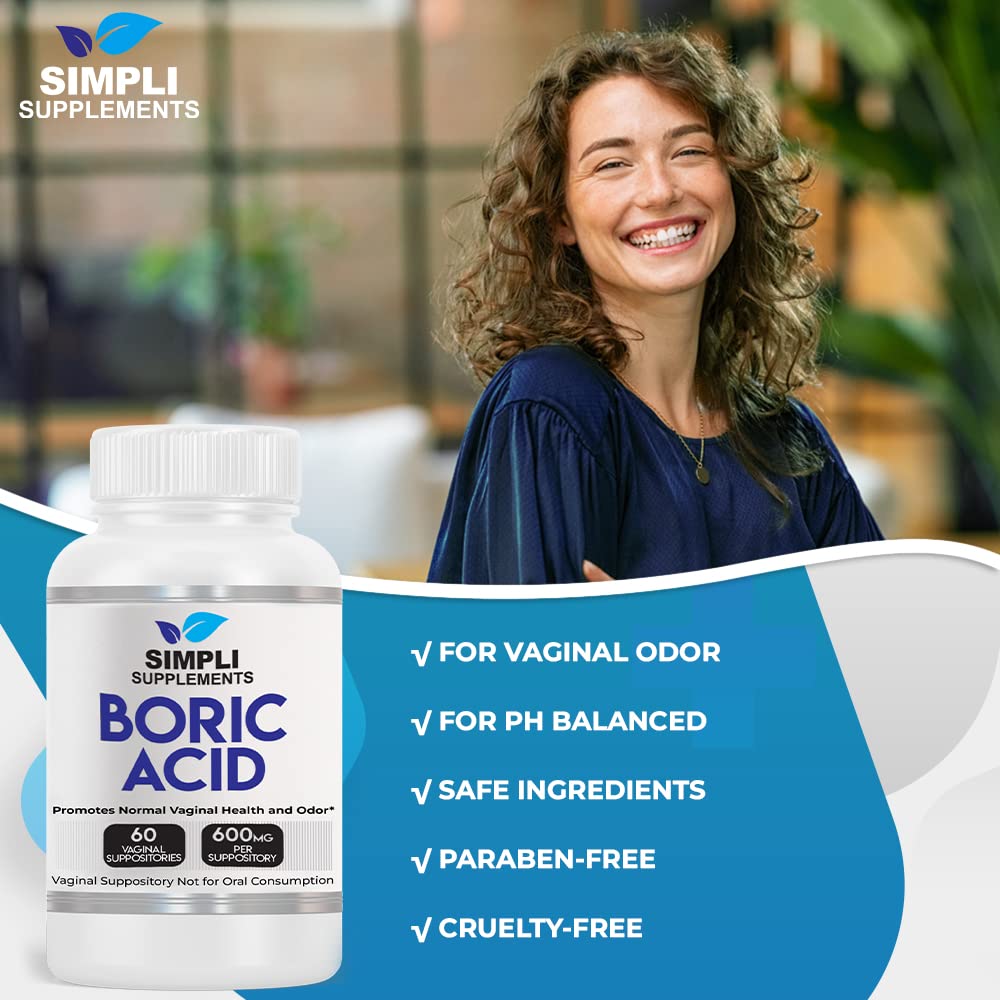 Simpli Supplements 60 Boric Acid Suppositories - Modern Support & Ancient Remedy - Scientifically Simpli Supplements