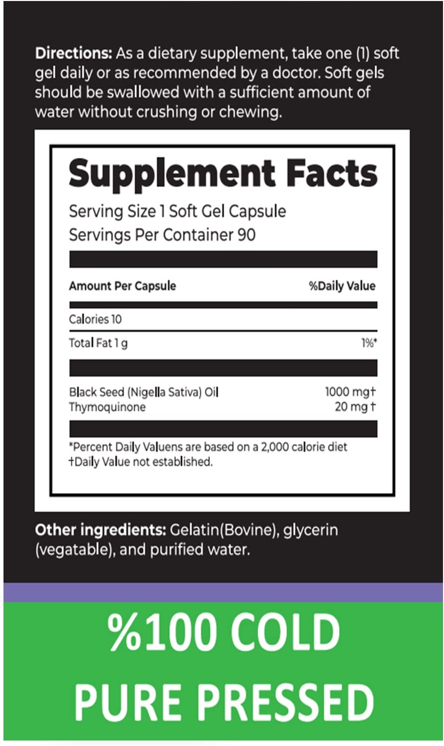 aromel Black Seed Oil Capsules, 90 Days Supply, 2% Thymoquinone, Non-GMO aromel