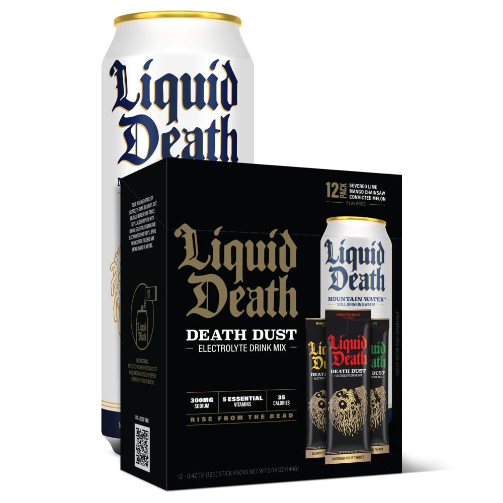 Liquid Death Electrolyte Death Dust - Hydration Powder Packets - 3 Flavors - 12-Stick