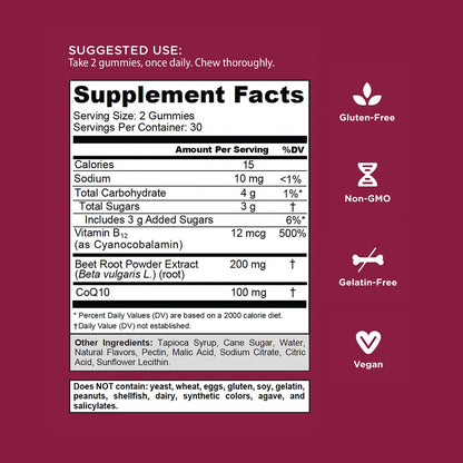 Goli Nutritional Supplement, Beets Cardio Gummy - 60 Count - CoQ10 & Beet Root Extract