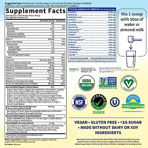 Garden of Life Raw Organic Fit Vegan Protein Powder Vanilla, 28g Plant Based Protein Garden of Life