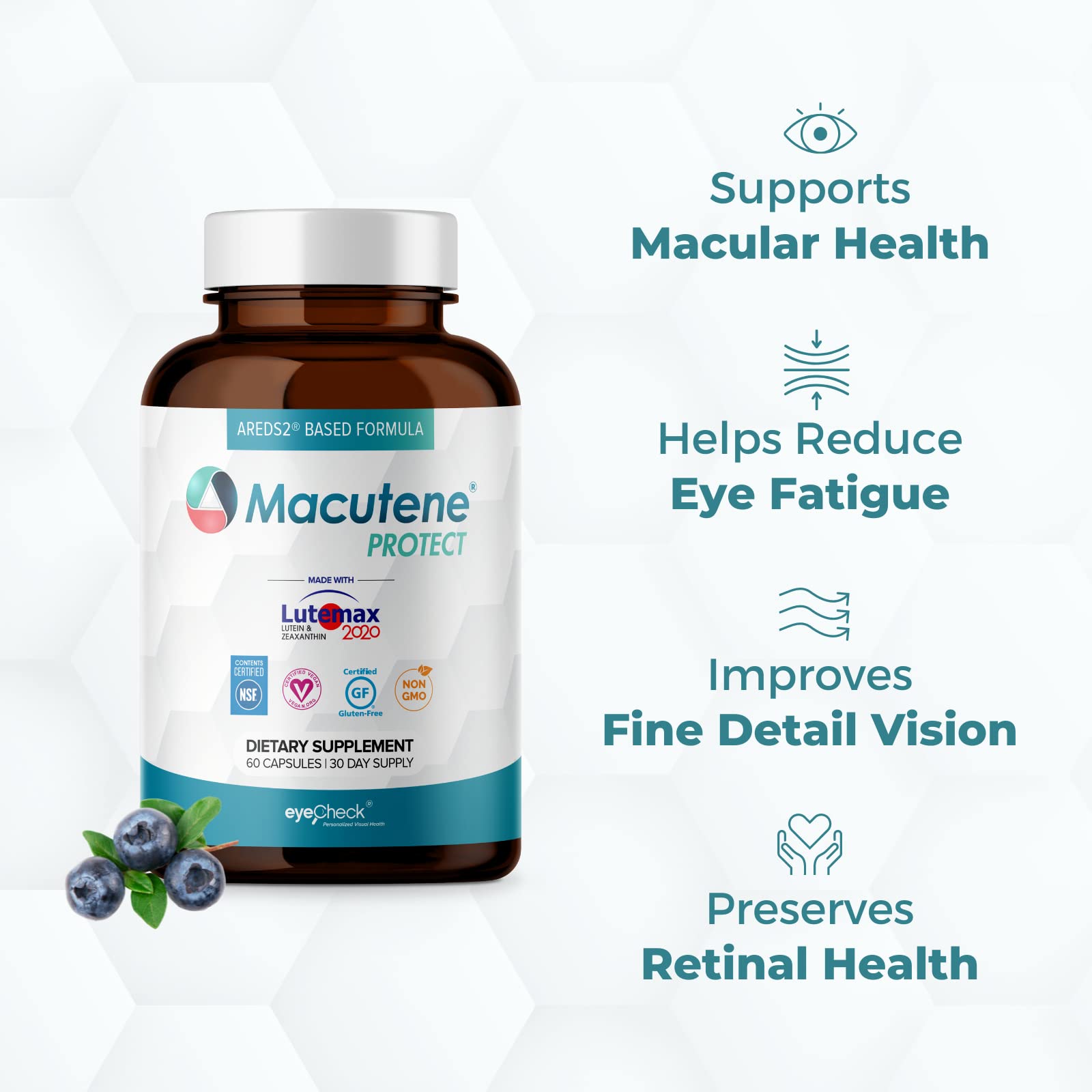 Natural Eye Health Vitamins with Bilberry Zeaxanthin Lutein - Macular Supp Eyecheck