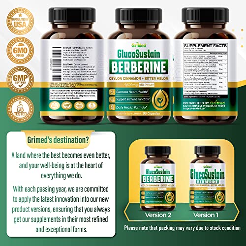 GriMed Berberine Supplement 9,500mg with Ceylon Cinnamon Bitter Melon Supports Healthy