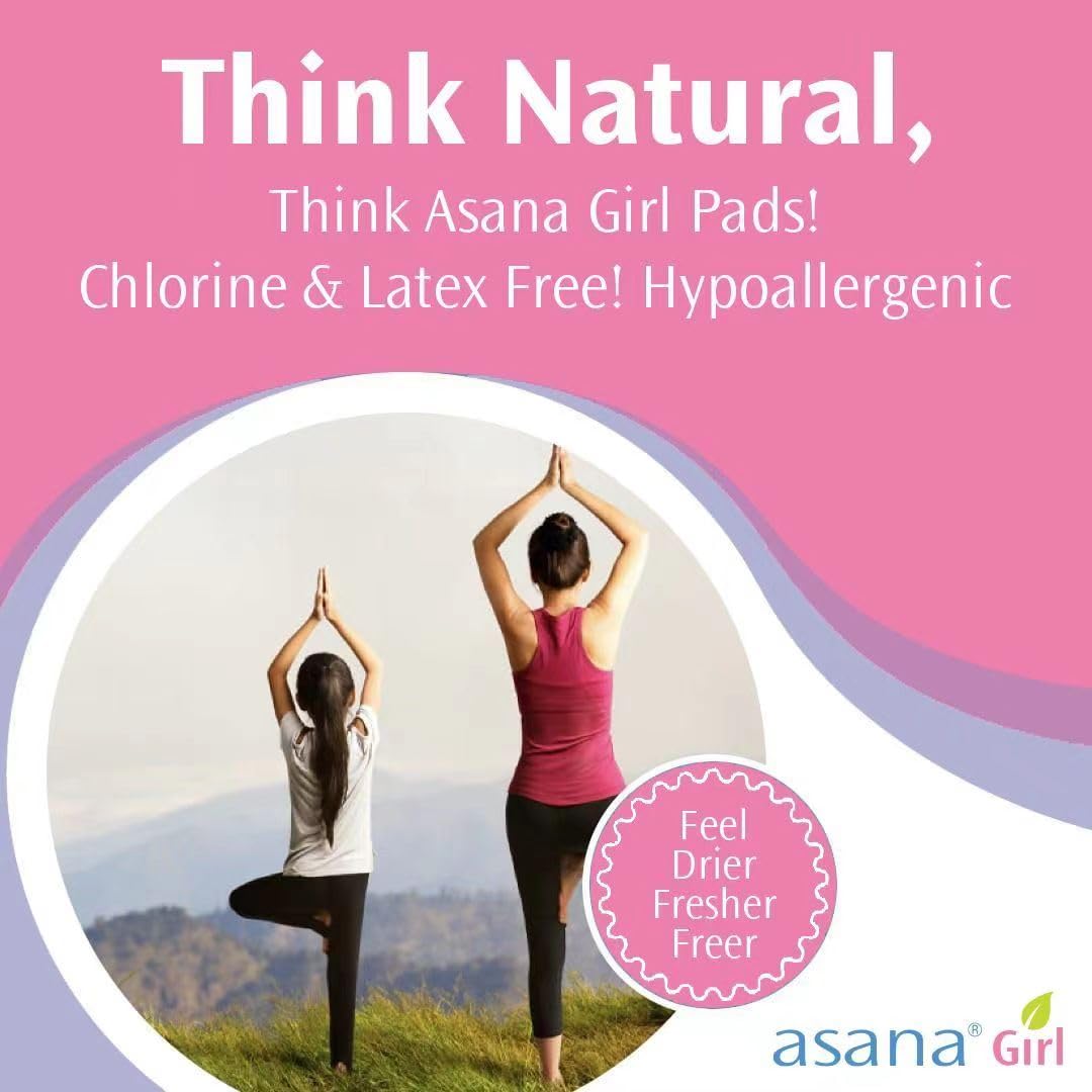 Asana Panty Liners for Girls, Organic Cotton Cover – Controls Odor Naturally, Pads Without Wings Asana
