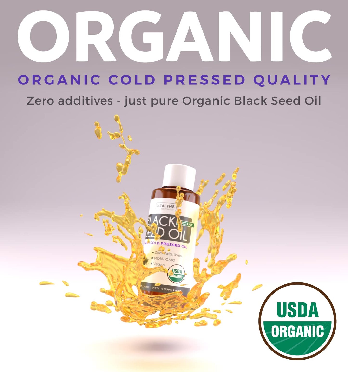 USDA Organic Black Cumin Seed Oil Liquid (8 fl oz) Premium Cold-Pressed Nigella Sativa