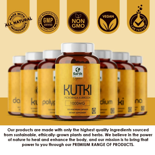 Earth BOTANIC Organic Kutki Root Powder 1000mg 120 Capsules (Picorohiza Kurrooa)