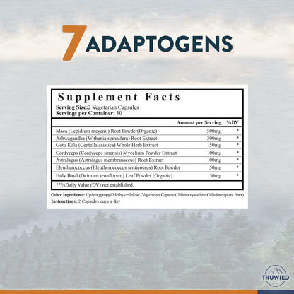 TruWild Adaptogen Blend with Cordyceps Maca Ashwagandha - Full Spectrum Mushroom