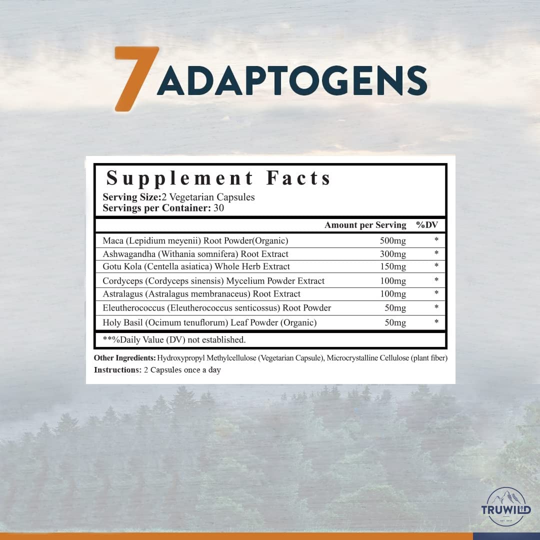 TruWild Adaptogen Blend with Cordyceps Maca Ashwagandha - Full Spectrum Mushroom TruWild