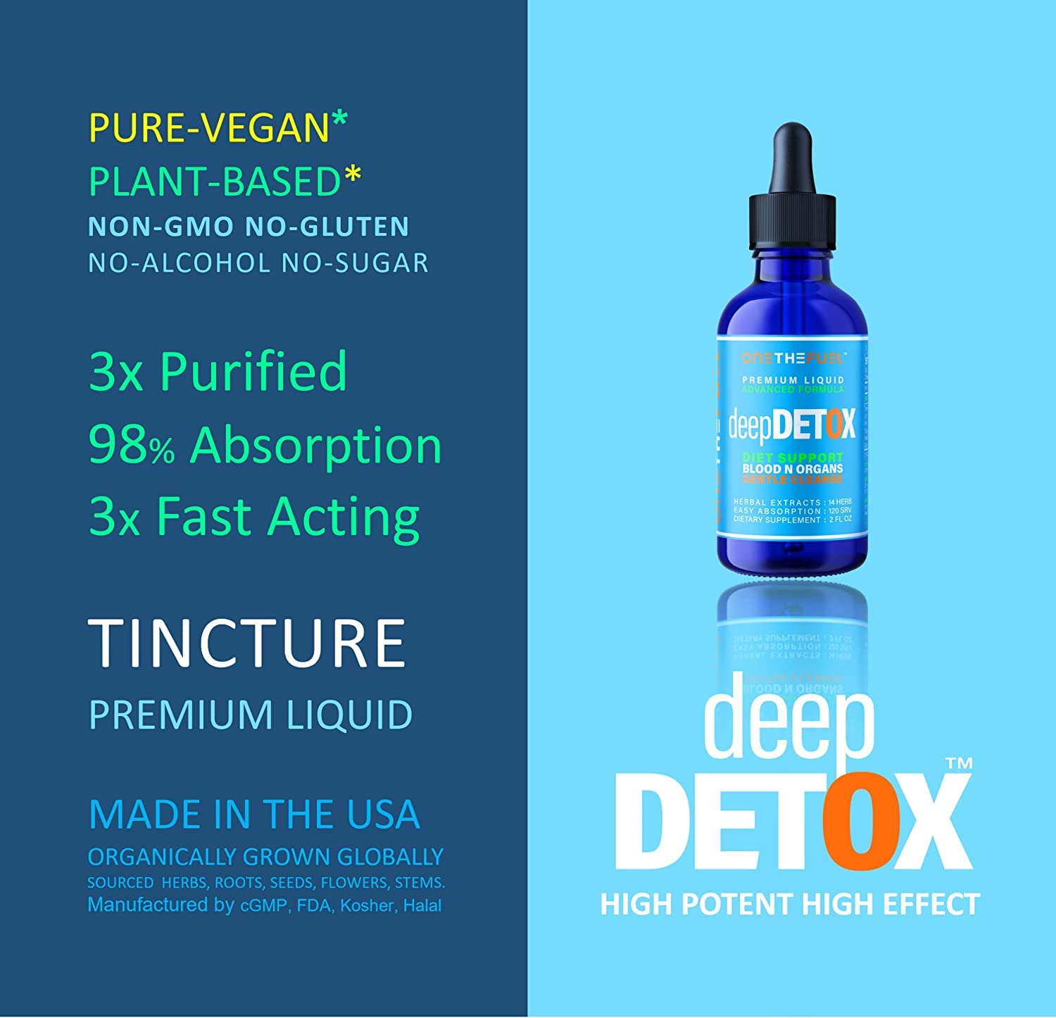 DeepDetox 2oz. Plant-Based Colon Intestinal Gut Liver Cleanse Detox Support. Purify Blood ONETHEFUEL