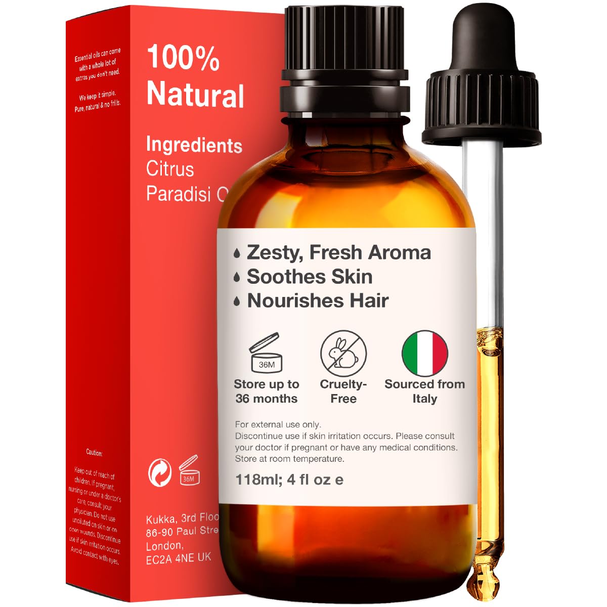 Kukka Grapefruit Essential Oil for Diffuser - 100% Natural Grapefruit Essential Oil for Skin KUKKA essential oils