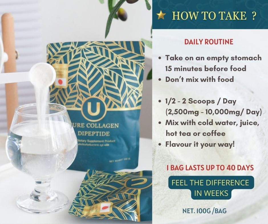 U+ Pure Collagen Dipeptide Supplement - Advanced Hydrolyzed Collagen Powder for Skin, Hair U+ Pure Collagen