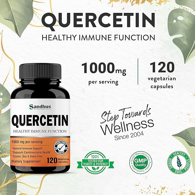 Sandhu's Quercetin 1000mg Per Serving 120 Count(Pack of 2) Vegetarian Capsules Sandhu's