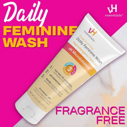 vH essentials Daily Feminine Wash - Fragrance Free, Hypoallergenic with Tea Tree Oil