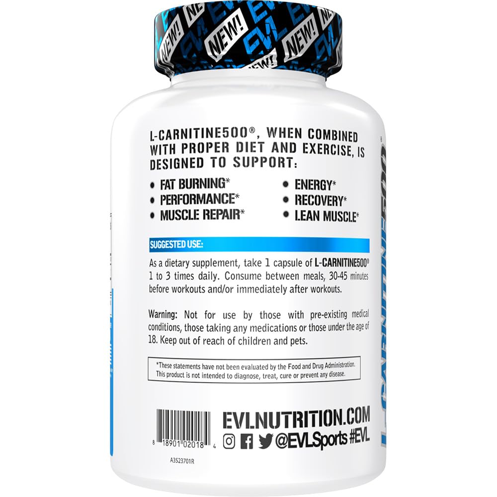 EVL L-Carnitine Supplement for Weight Loss Support - L carnitine 500mg Diet Pills Evlution